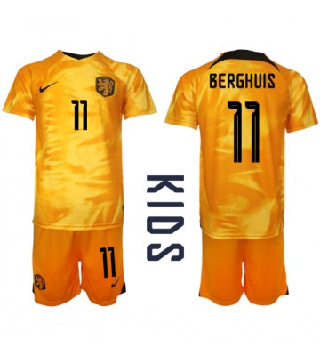 Maillot de foot Pays-Bas Steven Berghuis #11 Domicile enfant Monde 2022 Manches Courte (+ pantalon court)